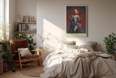Paul Sinus Wandbild in 40x60cm Marilyn Monroe mit Gewehren und US-Flagge – glamouröses Pop-Art-Motiv mit rebellischer Note