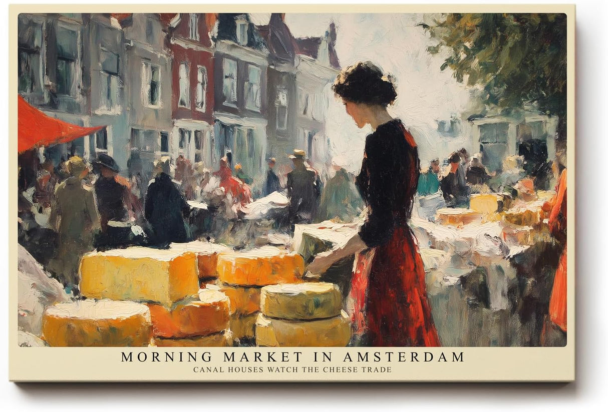Paul Sinus Wandbild 120x80cm Markt Szene Amsterdam Stadt Kunst in Warmen Farben für Wohnzimmer Küche Büro und Flur