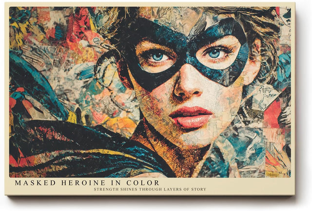 Paul Sinus Wandbild 120x80cm Masked Heroine in Color modernes Frauen Portrait mit Maske Pop Art Kunst Poster für Wohnzimmer Büro