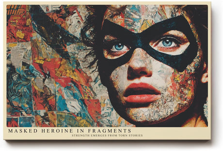 Paul Sinus Wandbild 120x80cm Masked Heroine in Fragments Moderne Portrait Collage Kunst fuer Wohnzimmer Schlafzimmer und Büro