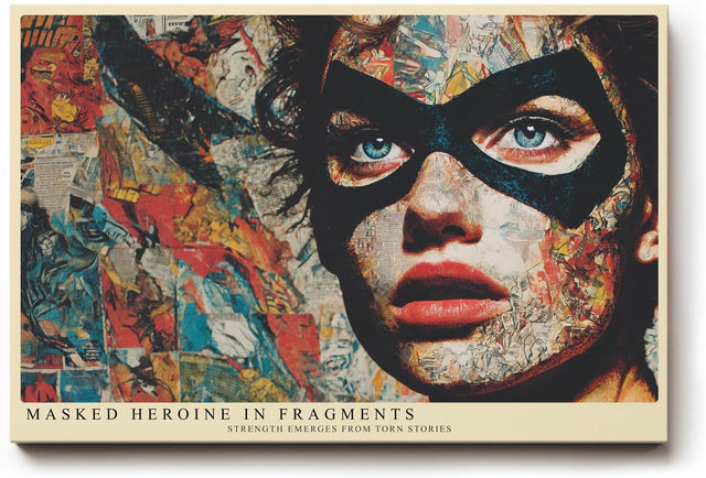 Paul Sinus Wandbild 120x80cm Masked Heroine in Fragments Moderne Portrait Collage Kunst fuer Wohnzimmer Schlafzimmer und Büro