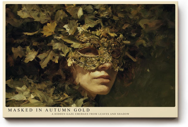 Paul Sinus Wandbild 120x80cm Maskenportrait Herbst Blaetter mystische Kunst Wanddekoration Wohnzimmer Schlafzimmer