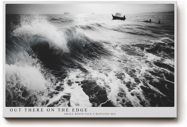 Paul Sinus Wandbild 120x80cm Meereswellen schwarz weiss Fotokunst modern dramatische Natur Kunstdruck grosses Kunstbild stilvolle Wanddekoration fuer Wohnzimmer Büro Flur