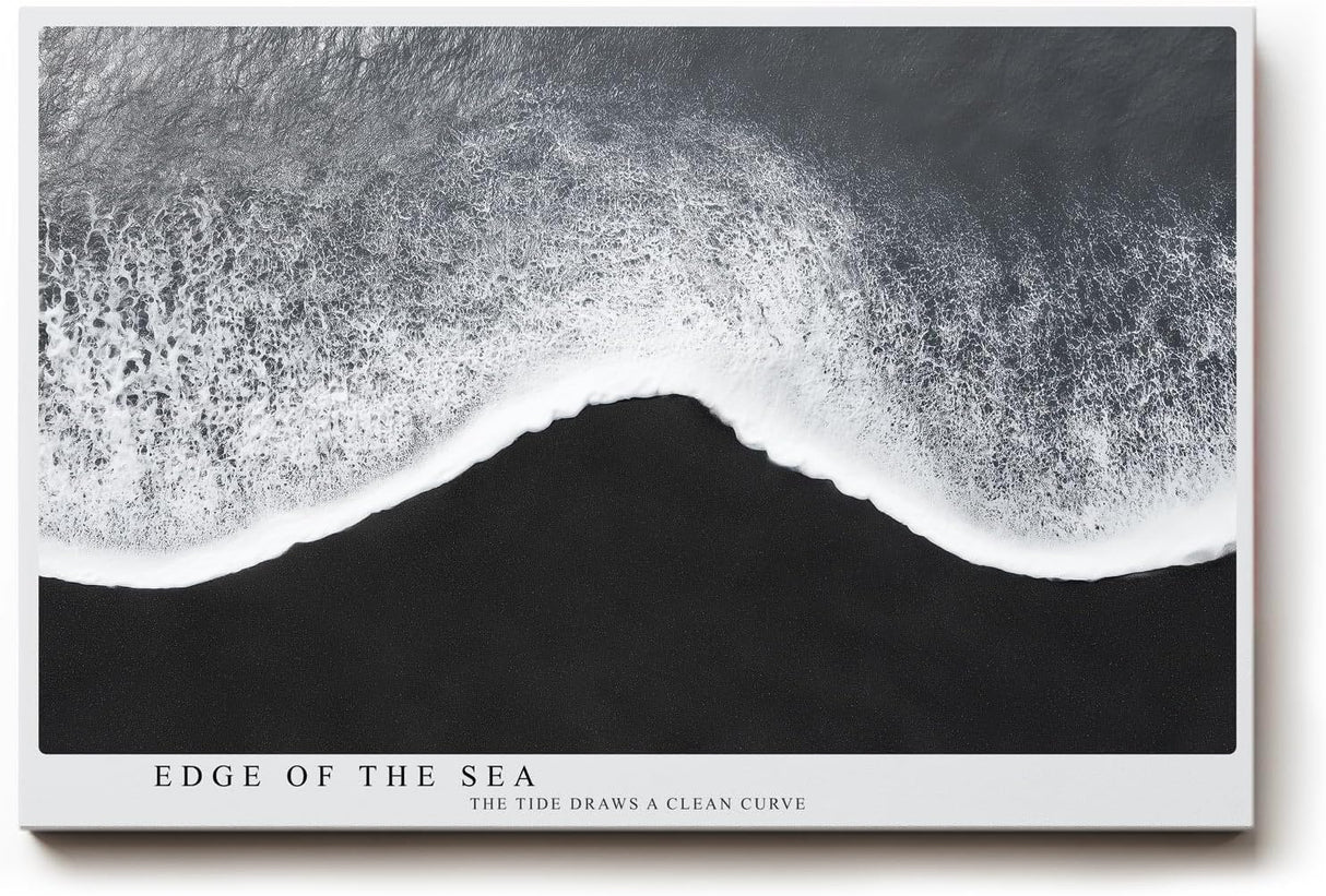 Paul Sinus Wandbild 120x80cm Minimalistische Meereskante – Schwarz Weiß Ozean Fotokunst mit ruhiger Wellenlinie für moderne Räume