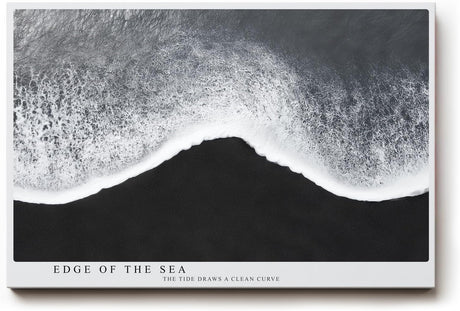 Paul Sinus Wandbild 120x80cm Minimalistische Meereskante – Schwarz Weiß Ozean Fotokunst mit ruhiger Wellenlinie für moderne Räume