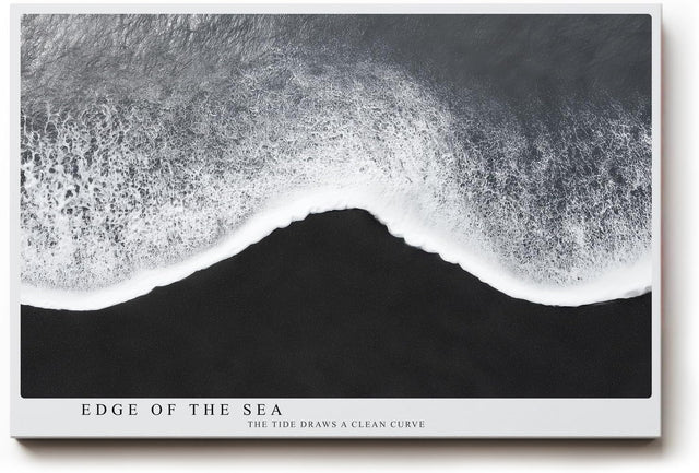 Paul Sinus Wandbild 120x80cm Minimalistische Meereskante – Schwarz Weiß Ozean Fotokunst mit ruhiger Wellenlinie für moderne Räume