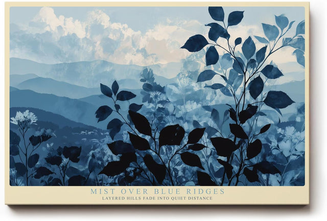 Paul Sinus Wandbild 120x80cm Mist over Blue Ridges Blaue Berglandschaft mit Nebel Ruhige Natur Kunst fuer Wohnzimmer Schlafzimmer und Büro