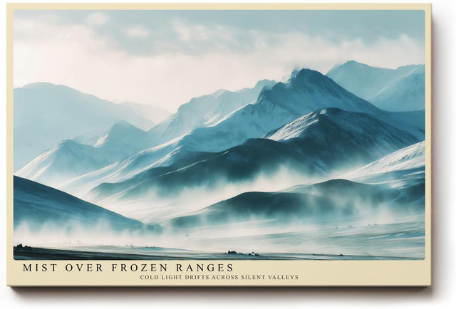 Paul Sinus Wandbild 120x80cm Mist over Frozen Ranges Neblige Gebirgslandschaft in Blau Moderne Berg Kunst fuer Wohnzimmer Schlafzimmer und Büro