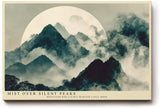 Paul Sinus Wandbild 120x80cm Mist over Silent Peaks asiatische Berglandschaft mit Nebel und Mond Kunst Poster für Wohnzimmer Büro
