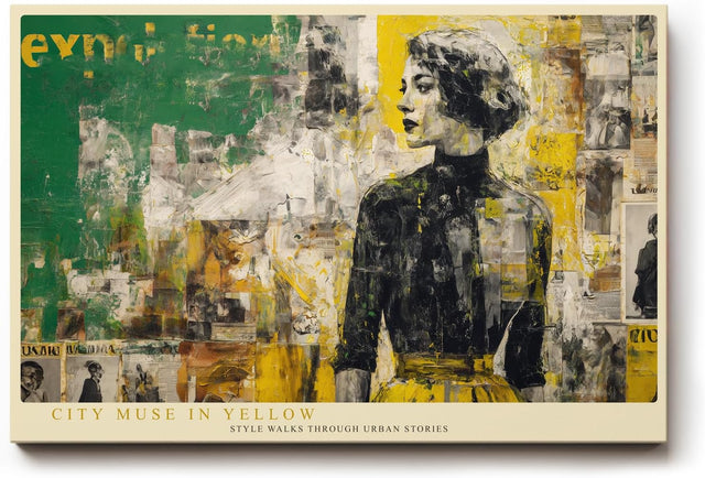 Paul Sinus Wandbild 120x80cm Mode Frau Stadt Collage LeinWandbild 120x80cm Moderne Urban Art Wanddekoration