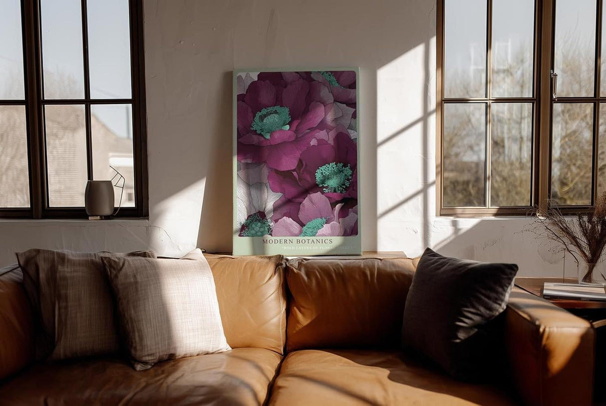 Paul Sinus Wandbild in 40x60cm Modern Botanics Magenta Blüten mit Türkisakzenten