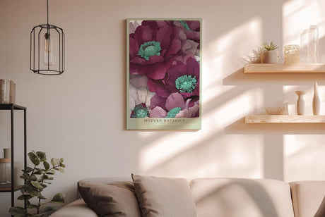 Paul Sinus Wandbild in 40x60cm Modern Botanics Magenta Blüten mit Türkisakzenten