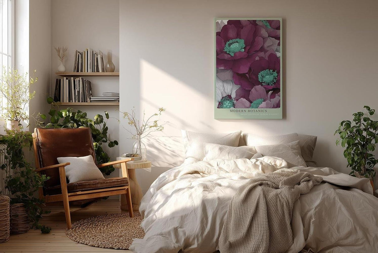 Paul Sinus Wandbild in 40x60cm Modern Botanics Magenta Blüten mit Türkisakzenten