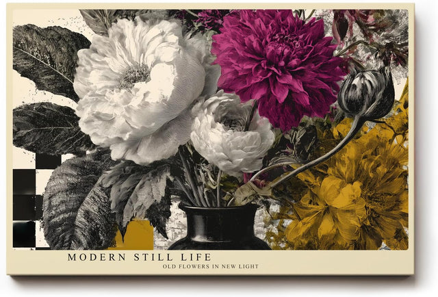Paul Sinus Wandbild 120x80cm Moderne Blumen Stillleben Kunst LeinWandbild 120x80cm Florale Collage Wanddekoration