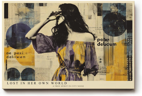 Paul Sinus Wandbild 120x80cm Moderne Collage Kunst Frau Abstrakt Gelb Blau Urbaner Kunststil Kunstdruck Poster Grosse Wanddekoration fuer Wohnzimmer Büro Atelier