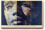 Paul Sinus Wandbild 120x80cm Modernes Kunstportrait in Blau und Gold Abstrakt inspiriertes Gesichtsmotiv