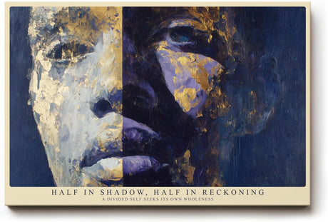 Paul Sinus Wandbild 120x80cm Modernes Kunstportrait in Blau und Gold Abstrakt inspiriertes Gesichtsmotiv