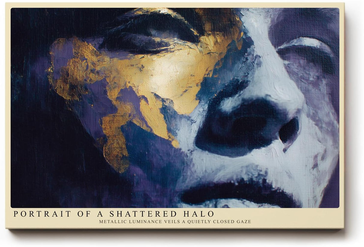 Paul Sinus Wandbild 120x80cm Modernes Portrait Gold Blau Kunstmotiv Ausdrucksstarkes Gesicht in abstrakter Malerei