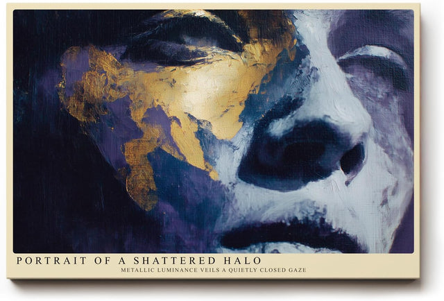 Paul Sinus Wandbild 120x80cm Modernes Portrait Gold Blau Kunstmotiv Ausdrucksstarkes Gesicht in abstrakter Malerei