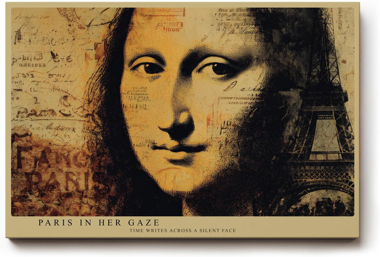 Paul Sinus Wandbild 120x80cm Mona Lisa Paris Collage Kunstmotiv Klassisches Portrait mit Eiffelturm