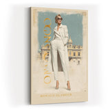 Paul Sinus Wandbild in 40x60cm Monaco Glamour Frau im weißen Anzug vor Casino de Monte-Carlo luxuriöse Kunst auf Leinwand