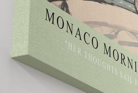 Paul Sinus Wandbild in 40x60cm Monaco Mornings – Elegantes Porträt einer Frau auf einem Balkon mit Blick auf den Hafen von Monaco, moderne Bilder in warmen Pastelltönen