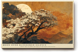 Paul Sinus Wandbild 120x80cm Mond Landschaft Baum Blueten Asiatische Natur Kunstmotiv Abendliche Bergszene mit Vollmond
