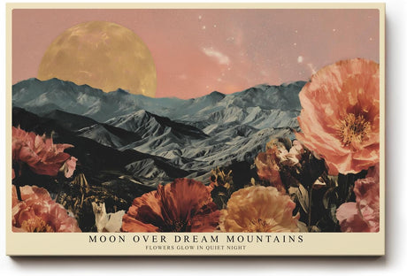 Paul Sinus Wandbild 120x80cm Mond Über Bergen Blumen Landschaft LeinWandbild 120x80cm Traumhafte Natur Wanddekoration