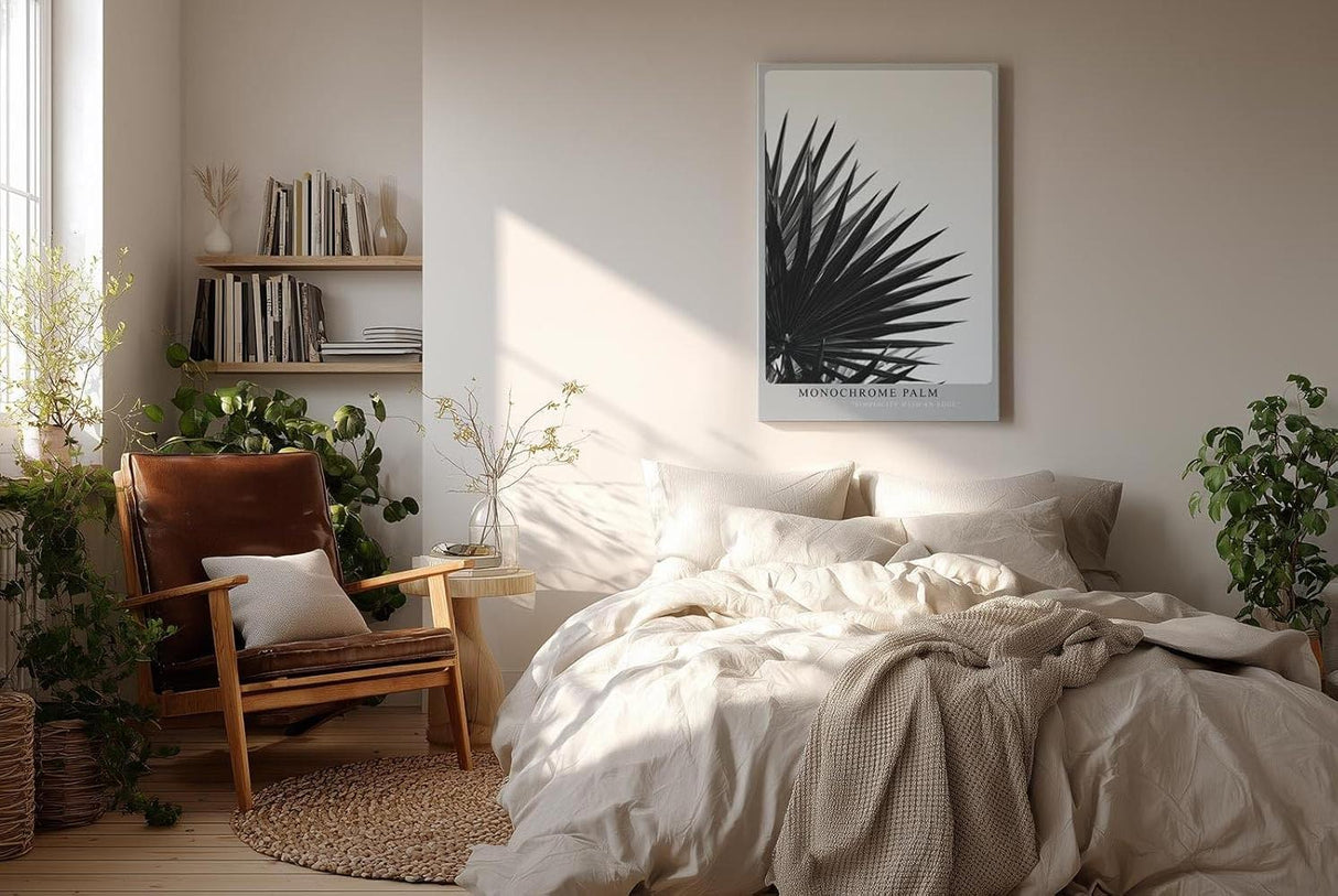Paul Sinus Wandbild in 40x60cm Monochrome Palm – stilvolle Palmenblätter in kontrastreicher Schwarz-Weiß-Fotografie für moderne Räume