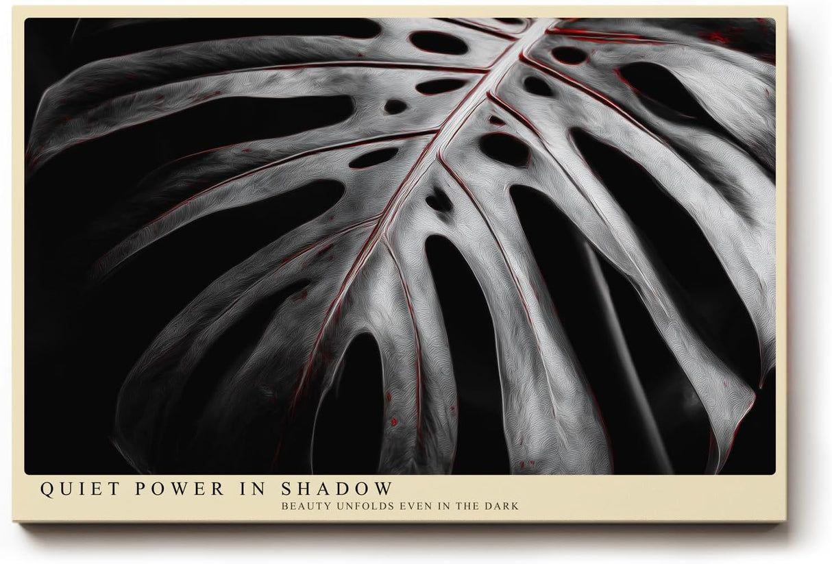 Paul Sinus Wandbild 120x80cm Monstera Blatt dunkel minimalistische Pflanzenkunst schwarz weiss moderne botanische Wanddekoration fuer Wohnzimmer Büro