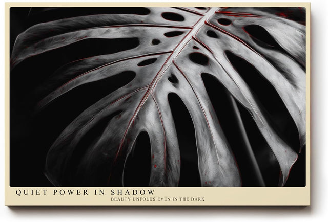 Paul Sinus Wandbild 120x80cm Monstera Blatt dunkel minimalistische Pflanzenkunst schwarz weiss moderne botanische Wanddekoration fuer Wohnzimmer Büro