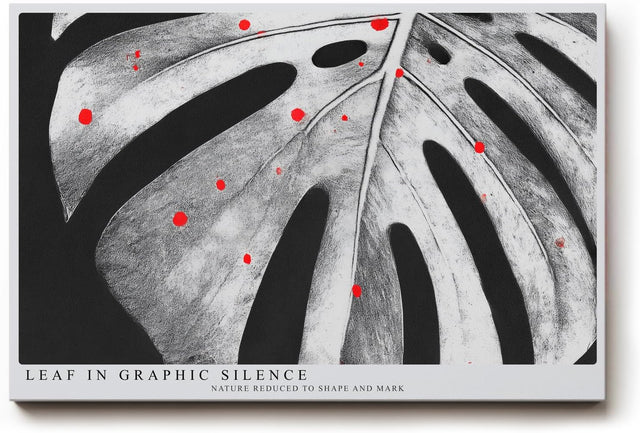 Paul Sinus Wandbild 120x80cm Monstera Blatt schwarz weiss minimalistische Natur Kunst modern grafisches Blattmotiv Kunstdruck grosses Wandbild 120x80cm elegante Wanddekoration fuer Wohnzimmer Büro