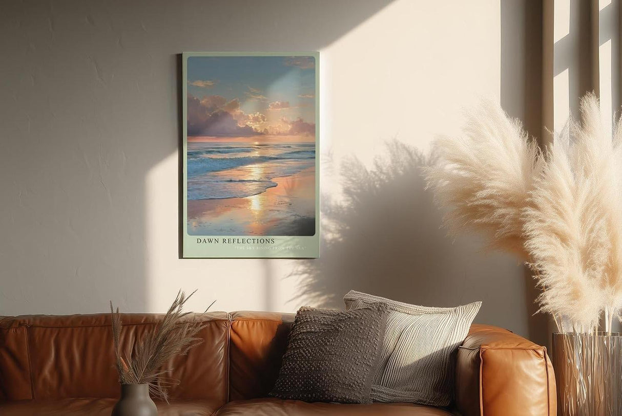Paul Sinus Wandbild in 40x60cm Morgenstimmung am Meer mit sanften Wellen und goldenen Lichtreflexen im Wasser