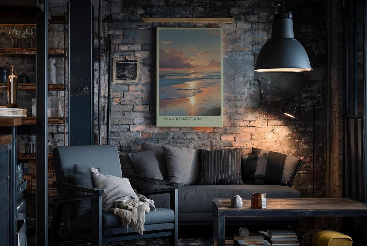 Paul Sinus Wandbild in 40x60cm Morgenstimmung am Meer mit sanften Wellen und goldenen Lichtreflexen im Wasser