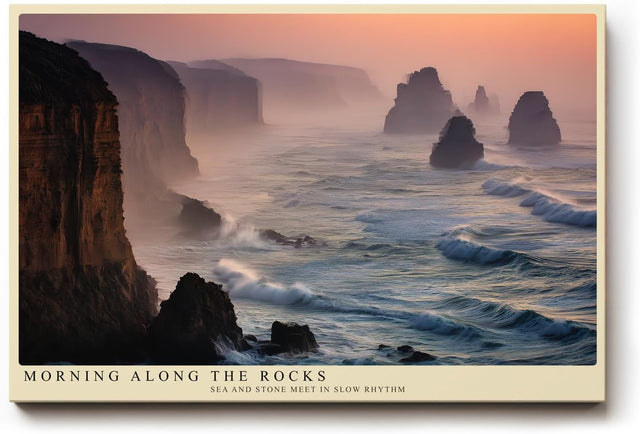 Paul Sinus Wandbild 120x80cm Morning Along the Rocks Dramatische Kueste mit Klippen und Wellen Natur Landschaft Kunst fuer Wohnzimmer und Büro