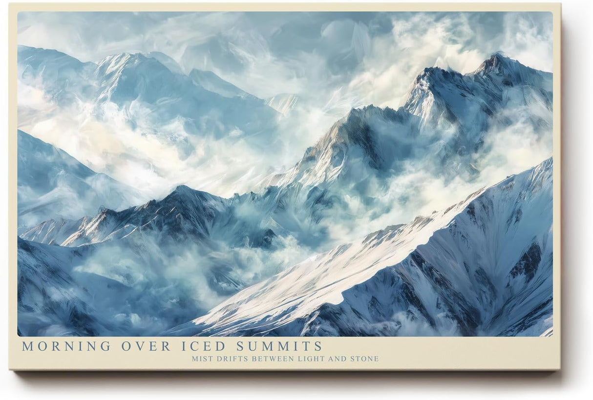 Paul Sinus Wandbild 120x80cm Morning Over Iced Summits ruhige Schneebirge Landschaft moderne Natur Kunst Poster für Wohnzimmer Schlafzimmer