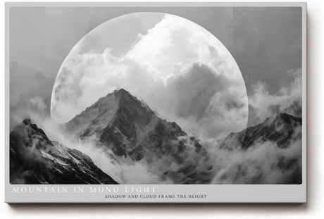 Paul Sinus Wandbild 120x80cm Mountain in Mono Light dramatische schwarz weiß Berglandschaft mit Mond moderne Natur Fotokunst Poster für Wohnzimmer Büro