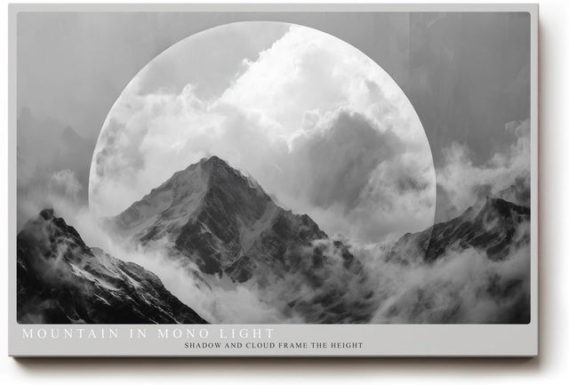 Paul Sinus Wandbild 120x80cm Mountain in Mono Light dramatische schwarz weiß Berglandschaft mit Mond moderne Natur Fotokunst Poster für Wohnzimmer Büro