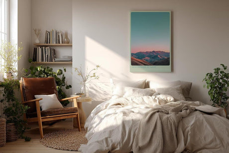 Paul Sinus Wandbild in 40x60cm Mountains at Rest mit von Sonnenlicht gefärbten Bergen unter klarem Himmel für elegante Wandgestaltung