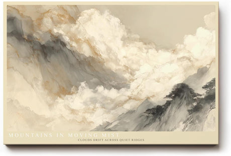 Paul Sinus Wandbild 120x80cm Mountains in Moving Mist asiatische Berglandschaft mit Nebel minimalistische Natur Kunst Poster für Wohnzimmer Schlafzimmer Büro