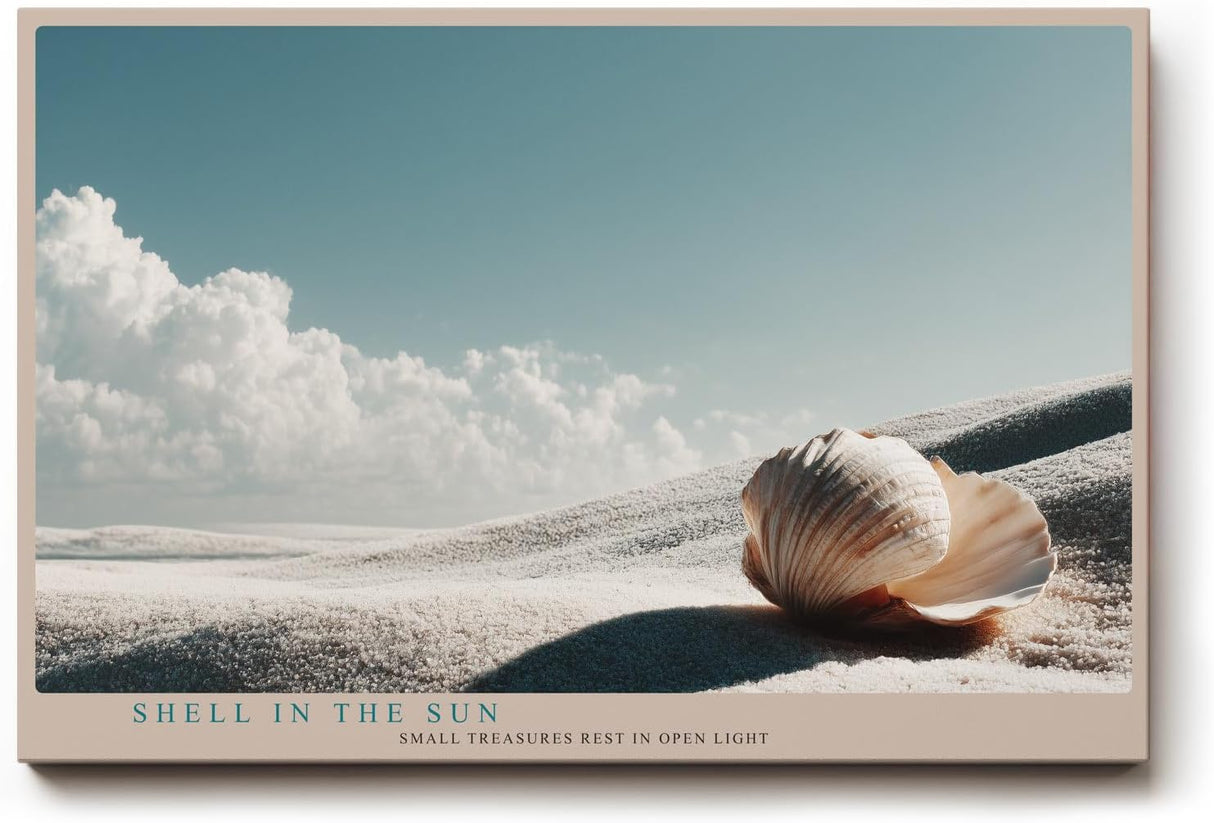 Paul Sinus Wandbild 120x80cm Muschel Strand Landschaft minimalistische Naturfotografie Meer Sand moderne Wanddekoration fuer Wohnzimmer Büro