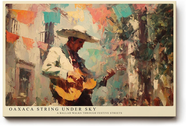 Paul Sinus Wandbild 120x80cm Musiker Strasse Mexiko Kunstmotiv Gitarrist in farbenfroher Stadt Szene