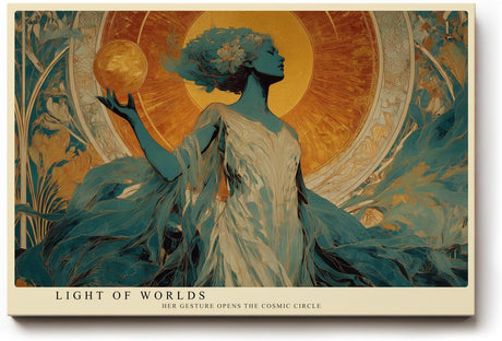 Paul Sinus Wandbild 120x80cm Mystische Frau Kosmische Kunstmotiv Jugendstil Inspiration mit goldener Sonne
