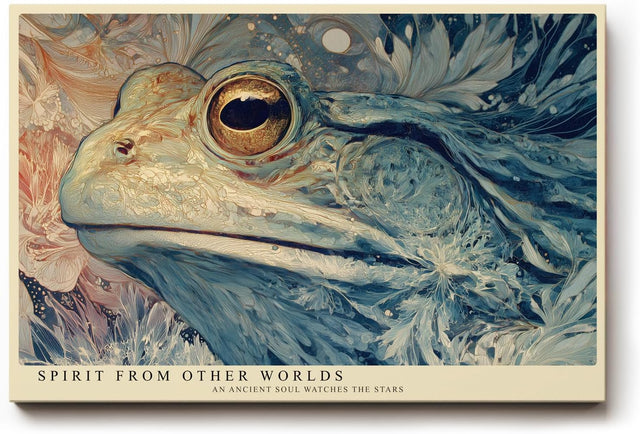 Paul Sinus Wandbild 120x80cm Mystischer Leguan in Fantasie Naturkunst Blau Gold Surreale Tierkunst Wanddekoration