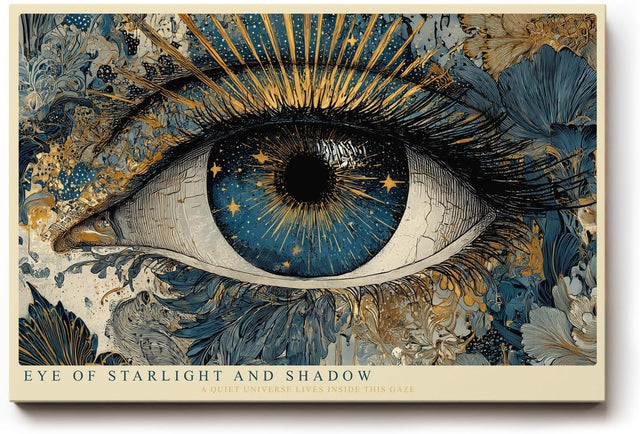 Paul Sinus Wandbild 120x80cm Mystisches Auge Kunst in Blau Gold Kosmisches Design Moderne Wanddekoration für Wohnzimmer Büro und Atelier