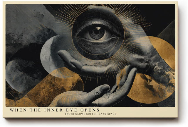 Paul Sinus Wandbild 120x80cm Mystisches Auge in Händen Moderne Surreale Kunst in Schwarz Gold für Wohnzimmer Büro und Atelier