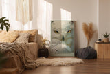 Paul Sinus Wandbild in 40x60cm Nahaufnahme einer weißen Schneeeule – detailreiches Tierporträt mit intensiven Augen