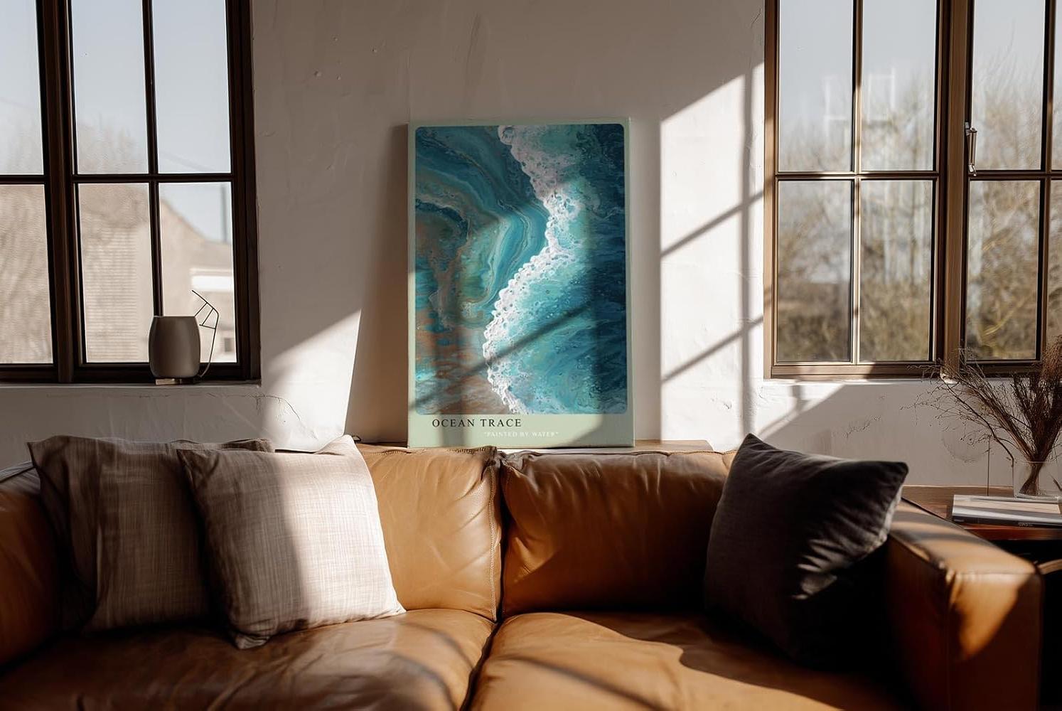 Paul Sinus Wandbild in 40x60cm Ocean Trace Abstrakte Meereswelle in Blauund Türkistönen