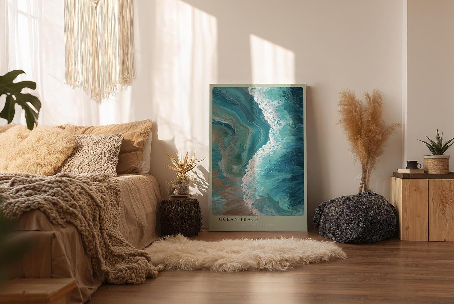 Paul Sinus Wandbild in 40x60cm Ocean Trace Abstrakte Meereswelle in Blauund Türkistönen