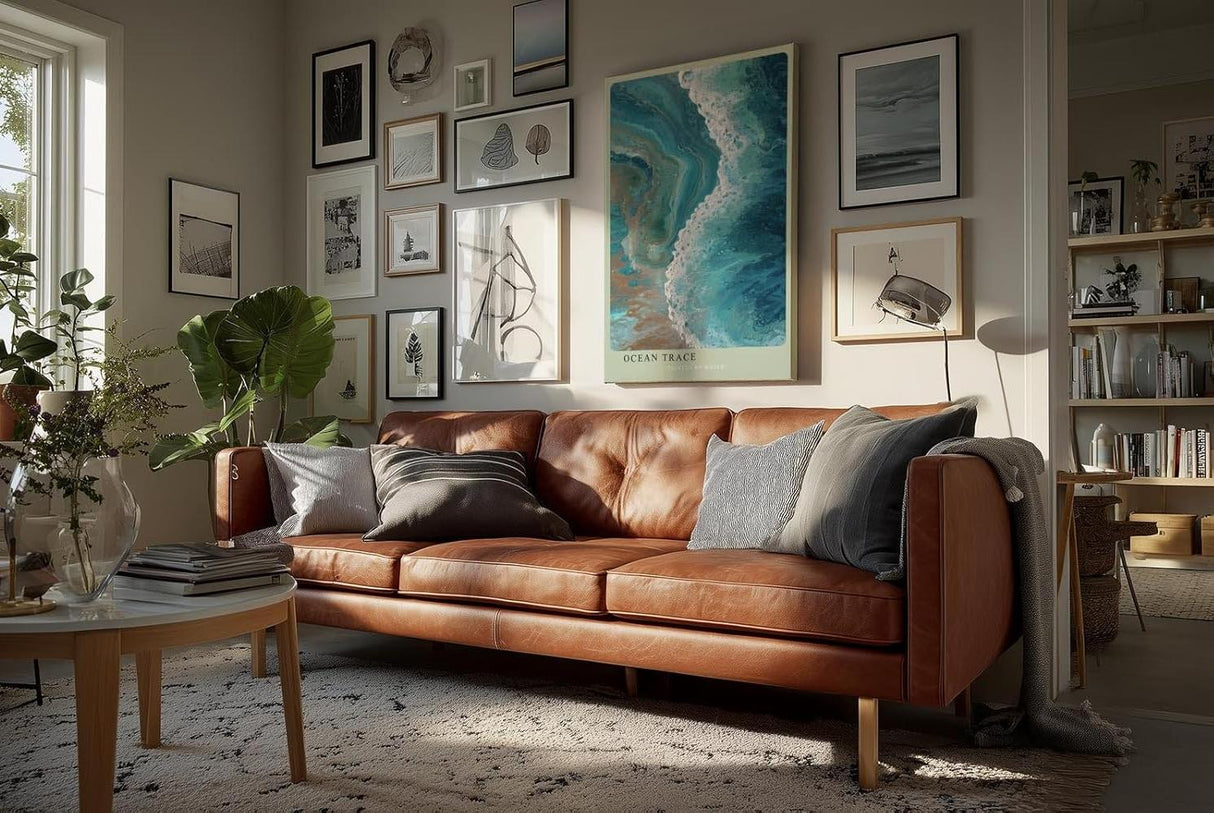 Paul Sinus Wandbild in 40x60cm Ocean Trace Abstrakte Meereswelle in Blauund Türkistönen